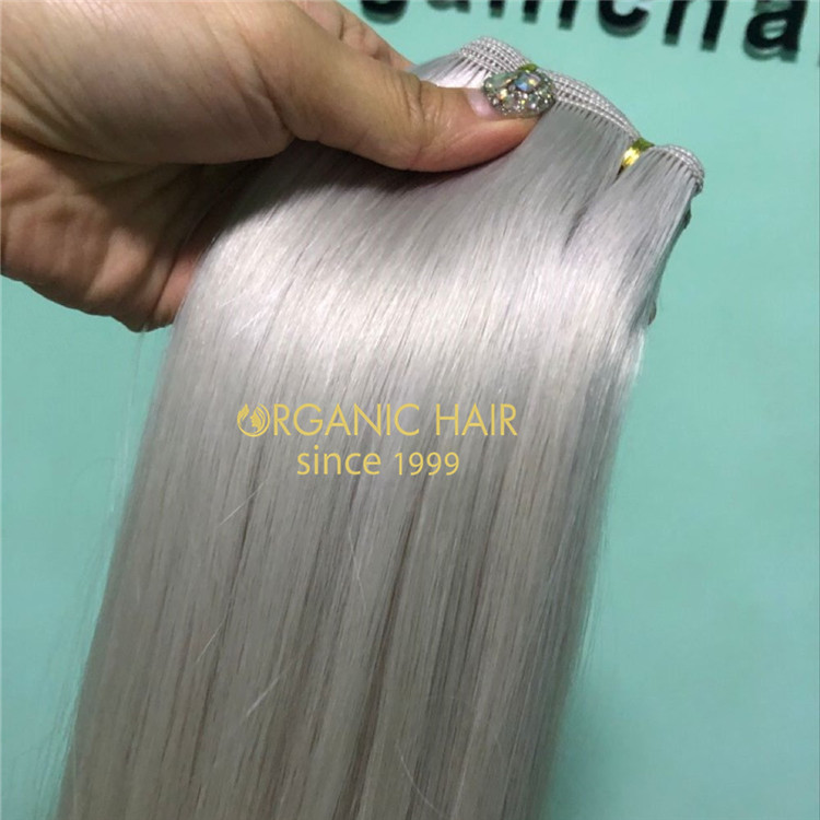 Human full cuticle Ash blonde color hand tied wefts X226